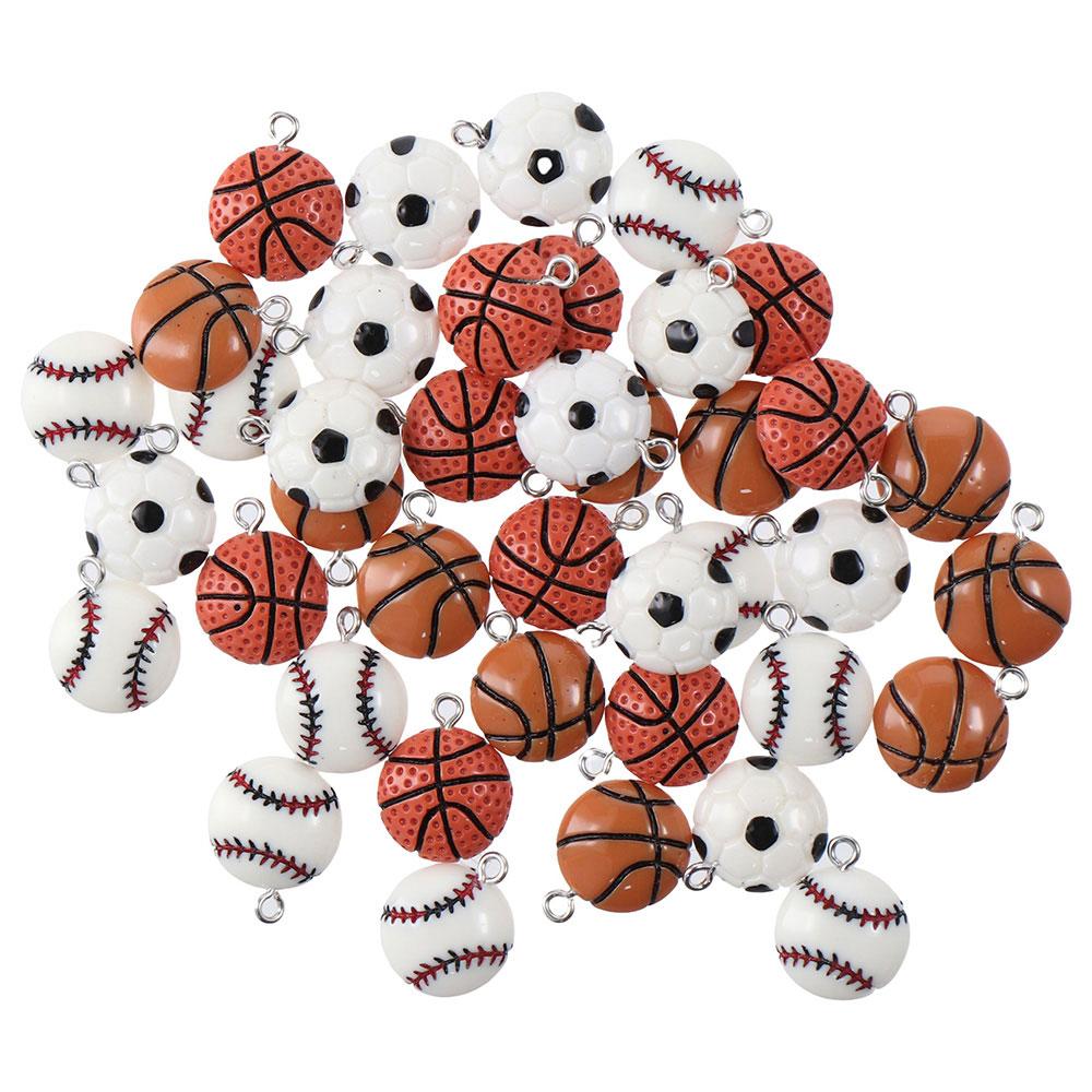 

40 Pcs Bracelet 40 Pcs Sport Ball Pendant Resin Round Football Charm Basketball Charm Women золотий