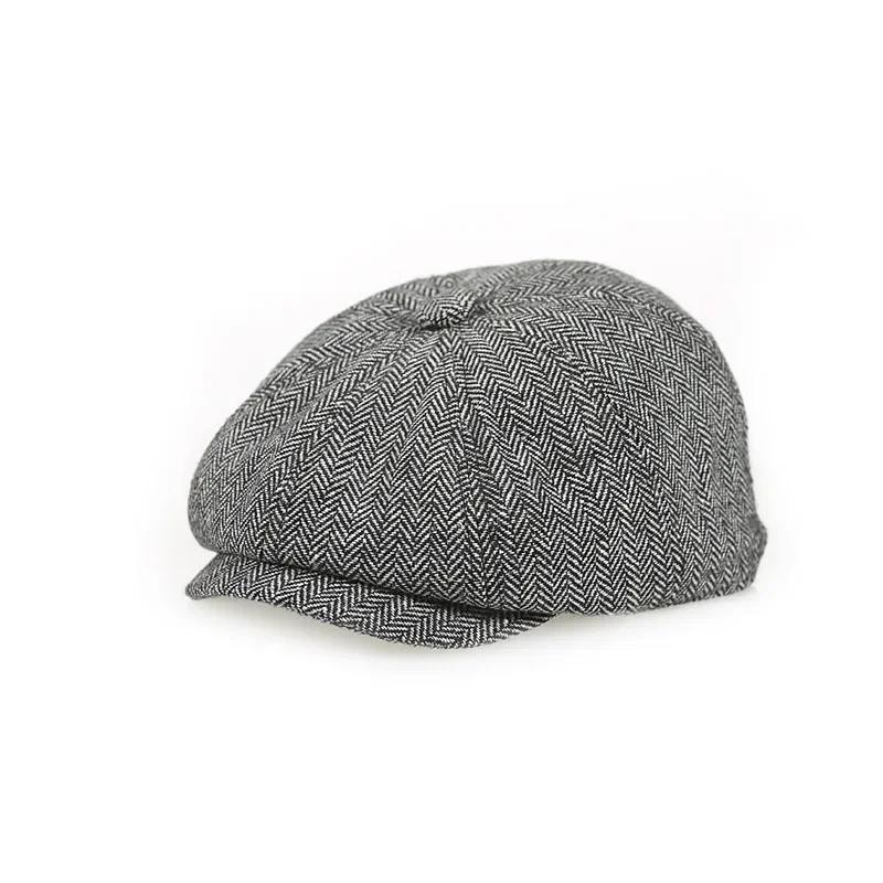 Casquette Béret Vintage pour Enfants, Casquette Gavroche Mignonne et Élégante pour Enfants, Casquette Gavroche Rétro et Tweed pour Enfants 52-54cm noir