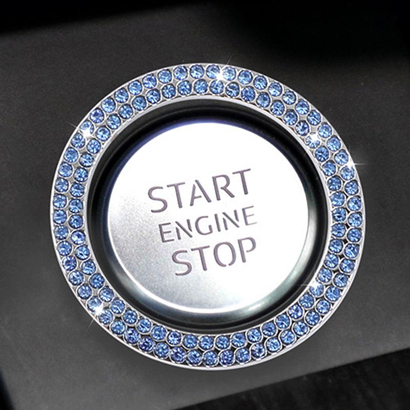 Car One-Click Engine Start Stop Switch Button Cover Double Crystal Rhinestone Sticker Ignition Start Switch Protector Ring
