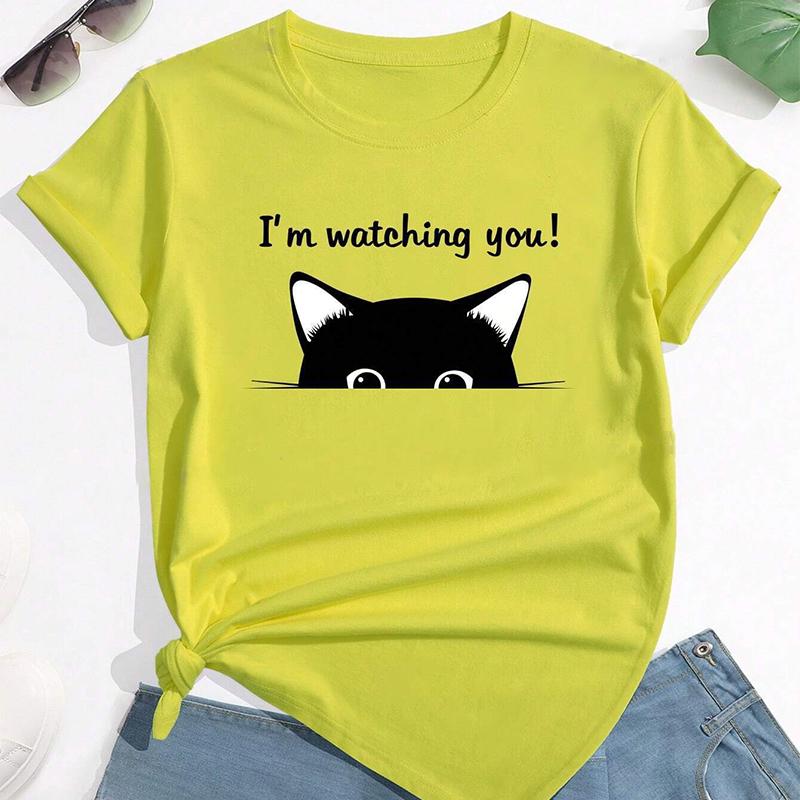 

Модная женская футболка с принтом животных и котом, забавная повседневная футболка с круглым вырезом и короткими рукавами, летняя женская футболка 8XL жёлтый