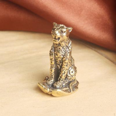 Brass Leopard Ornament Statue Birthday Gift Collections Handcrafted Simulation for Table