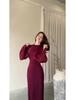 Elegant 2024 Solid Color Pleated Skirt Dress with Waist-Cinching and Hip-Hugging Fit, Long Sleeve European and American Style