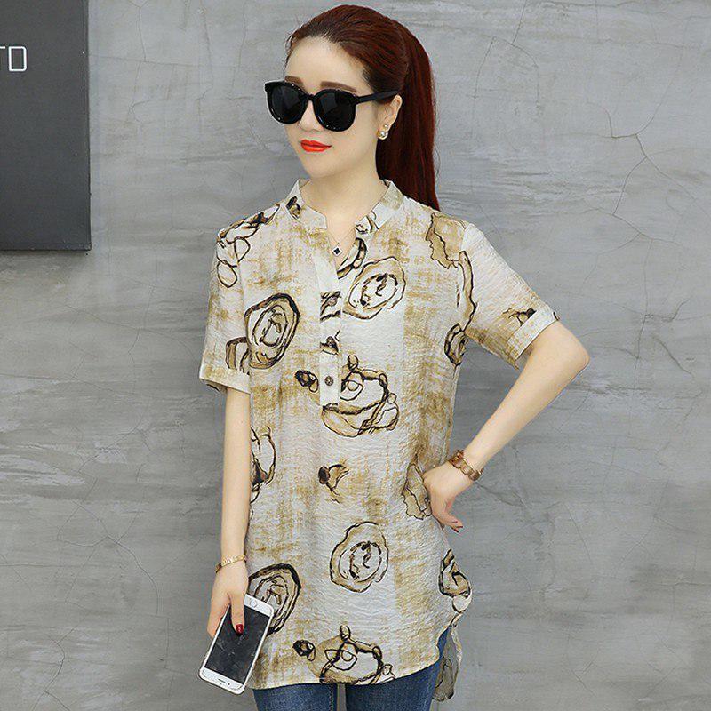 Plus Size Tops Women Vintage Floral Print Blouses Women Short Sleeve Summer Loose Elegant Shirt Casual Clothing D532