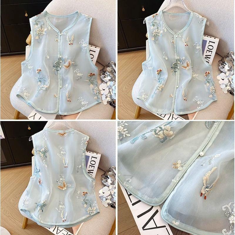 Vest Summer Vest Sleeveless Vest 2025 New Retro Embroidered Thin Top Fashionable