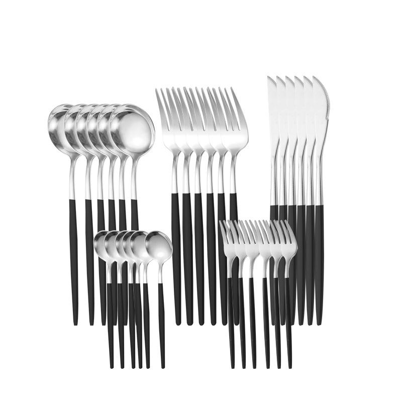 30 Pcs Black Gold Cutlery Set Chopsticks Knife Fork Spoon Golden Stainless Steel Korean Dinnerware Set Luxury Tableware Set