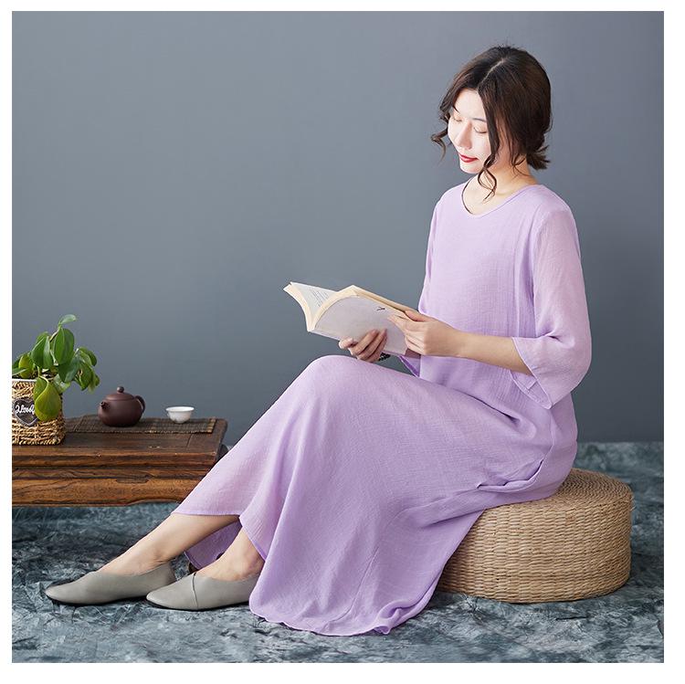 Zen Linen Double Layer Long Dress for Women - Literary Retro Style