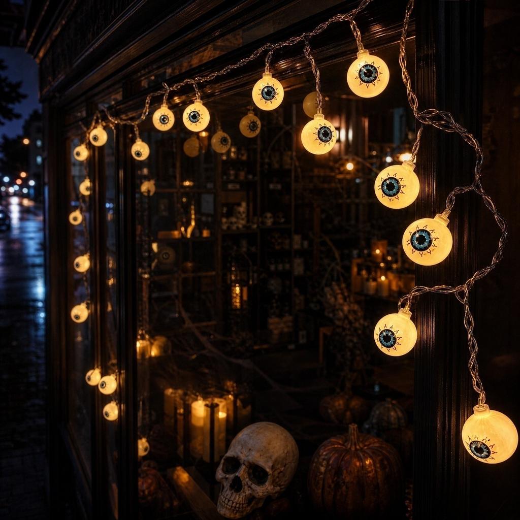 Halloween LED String Lights with Eyeball Design - Battery Operated Decor for Outdoor Yard, Party , 10ft