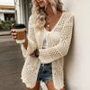 Cardigan Tricot Uni Manches Longues pour Femme Pull Décontracté de Plage