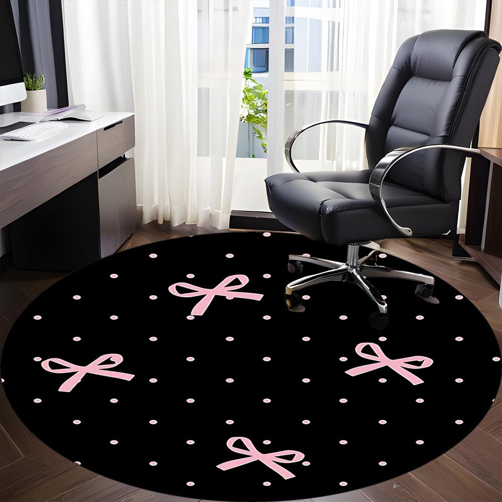 1pc Polka Dots Pink Bows Chair Carpet for Office Non Slip, Machine Washable Rug for Office, Room Holiday Decor for Christmas, Birthday Polyester