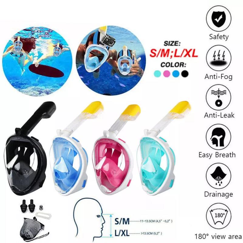 Snorkel Helmaskesett Dykking Scuba Briller Svømming Barn Voksne Tåke Anti