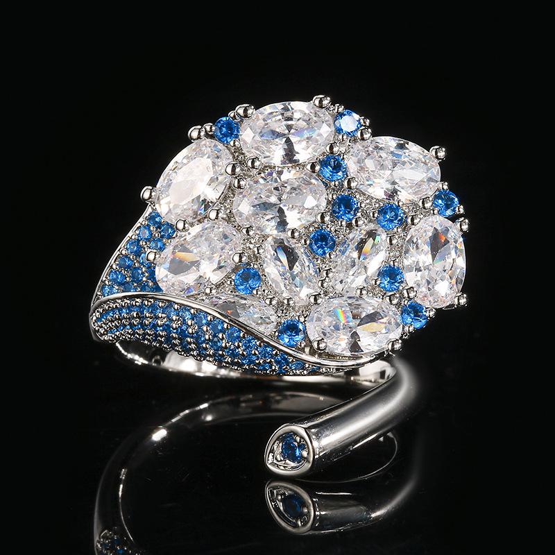 

Jewelry Ring European and American High Fashion Full Diamond Sea Blue Red Treasure Inlaid Zircon Opening Women s Light Luxury