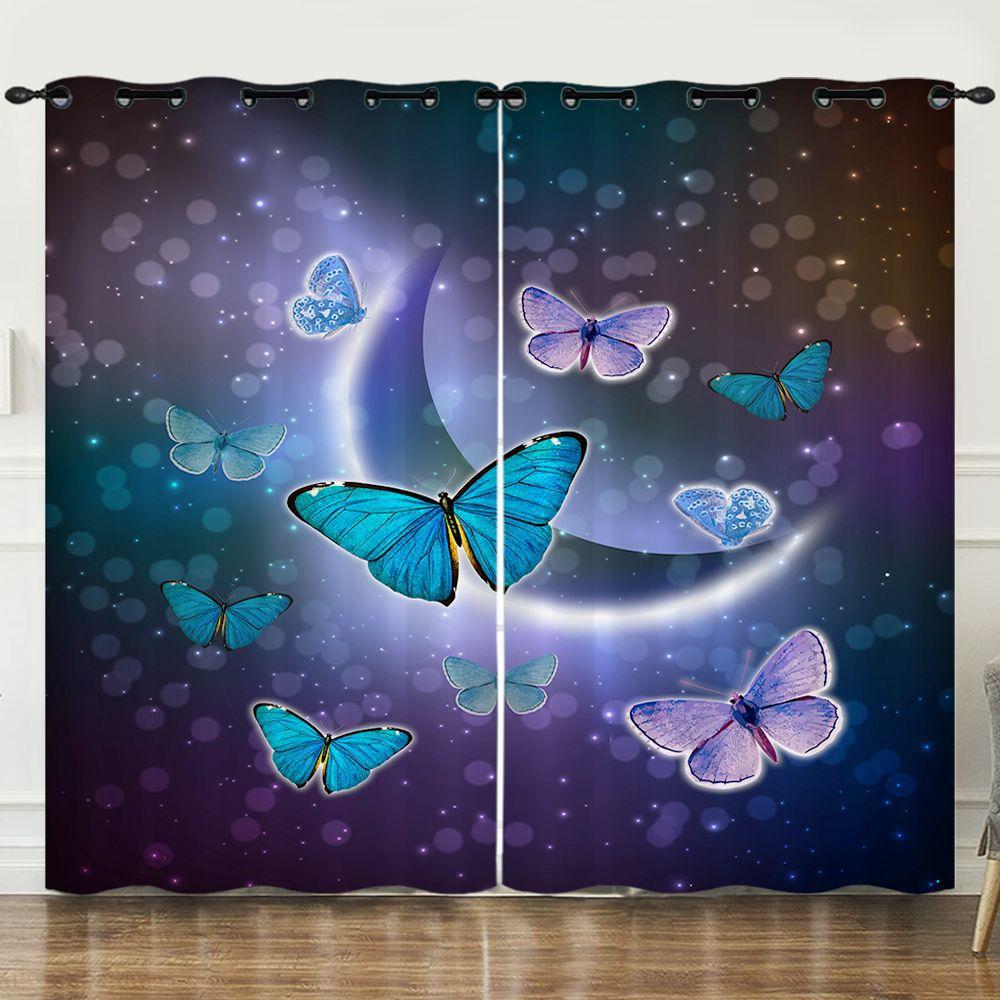Curtain Butterfly Dark Curtain 3D Digital Printing Sunshade Bedroom No Punching