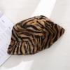 Zebra pattern plush bucket hat female autumn and winter versatile show face small Internet celebrity foreign style fashionable warm basin hat