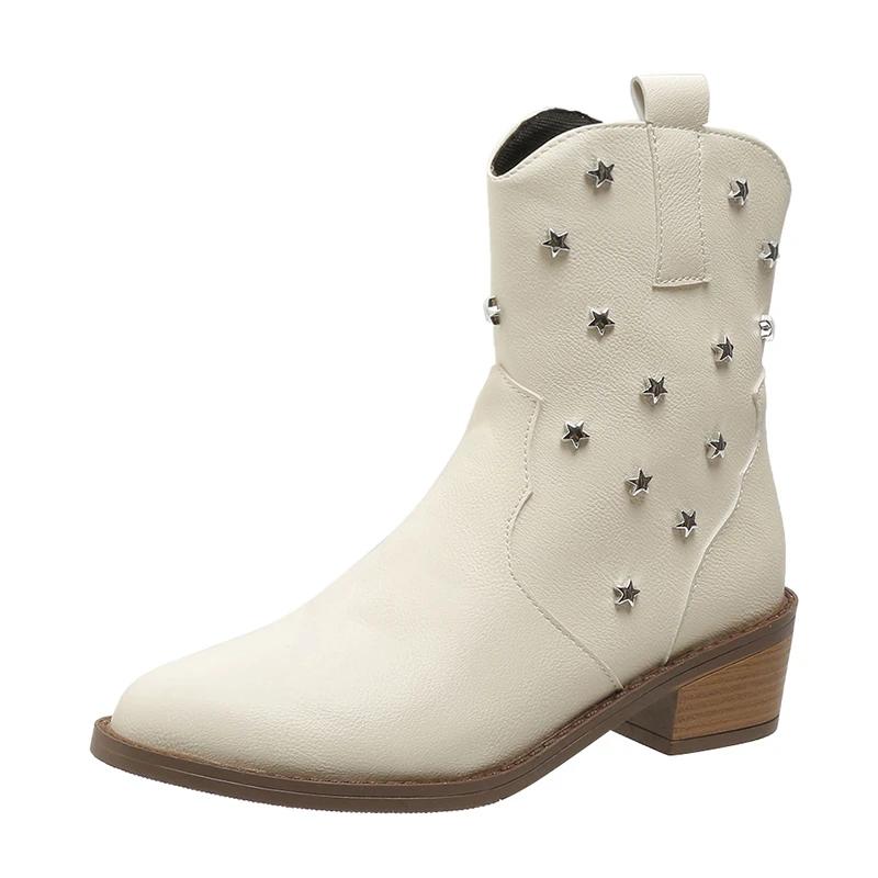 

Современные ботинки на квадратном каблуке до середины голени для женщин, модные зимние резиновые туфли без застежек, женские ботинки на низком каблуке с острым носком 39 бежевый