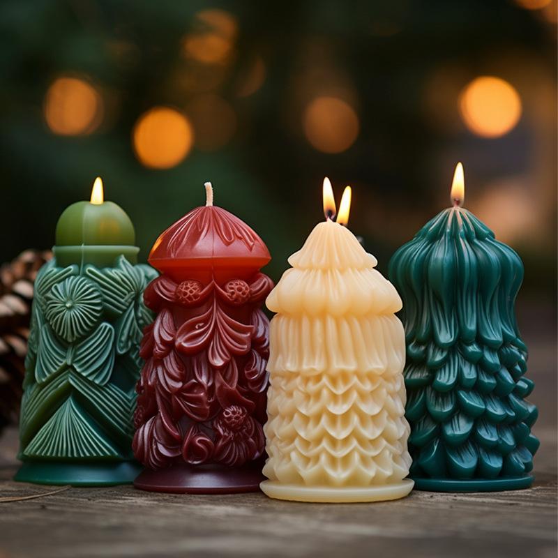 Christmas Cylinder Silicone Mold Set for Aroma Candles Wax Resin Epoxy Craft with 3D Snowflake Pine Tree Design DIY Gift Making