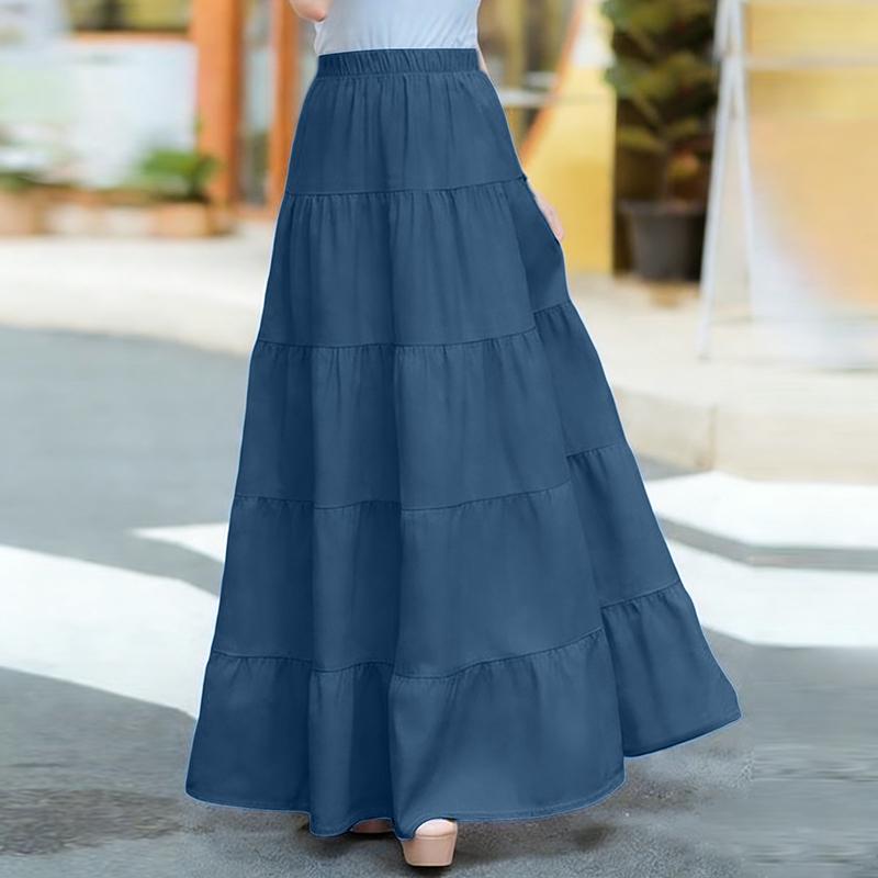 ZANZEA Dámské ležérní, elastický pas, jednobarevné volné dlouhé sukně