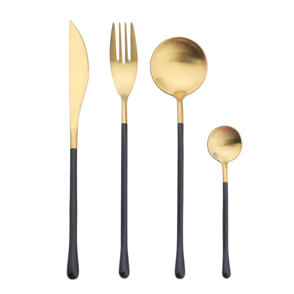 16Pcs/Set Matte Black Tableware Set 304 Stainless Steel Cutlery Knife Fork Spoon Dinner Set Brunch Dinnerware Kitchen Flatware