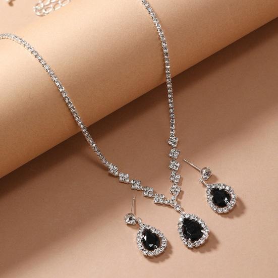 1 set Set de bijuterii pentru femei, colier cu strass, cercei, bal, nunta, mireasă, cercei cu picătură de apă, ocazii formale, bijuterii pentru gât