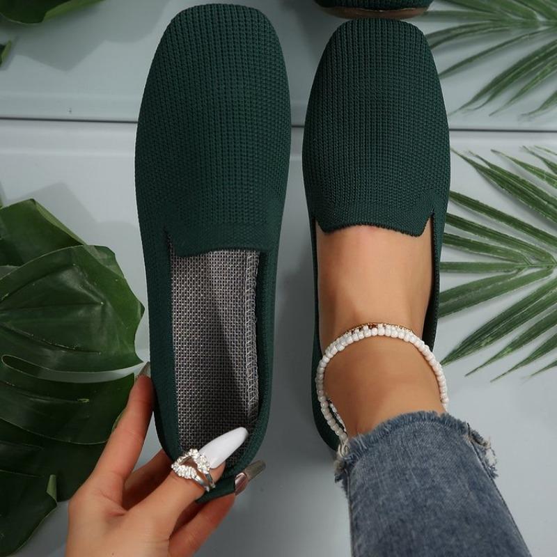 Flache Damenschuhe mit eckiger Spitze, Lässige und atmungsaktive Damen-Schuhe aus durchbrochenem Stoff, Slipper