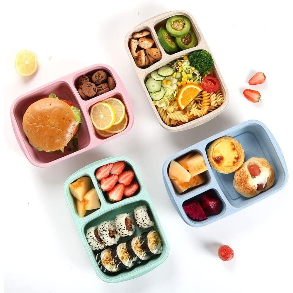 D2 1Pcs Bento Lunch Box for Kids Adults Reusable Food Storage Box Container 3 Compartment Lunch Box for School Work and Travel
