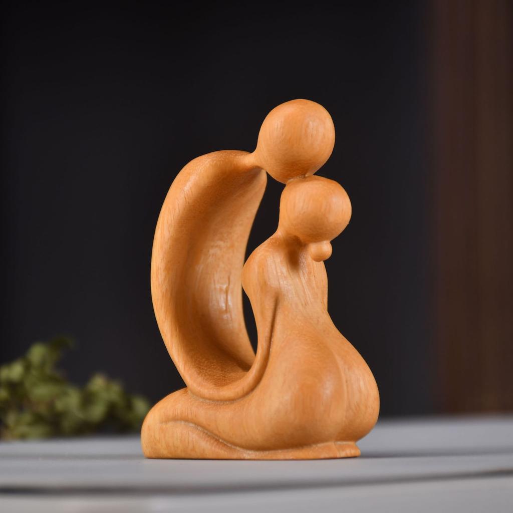 Wood Carving Abstract Character Love Kiss Sculptures and Figurines Home Room Decoration Accessories Newlywed Couple's Small Gift