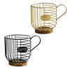 Metal Wire Cup Storage Basket with Wooden Base Coffee Mug Shape Hollow Out Organizer for Home Cafe Bar Countertop Kitchen Decor