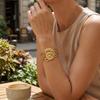 Women's Bohemian Stainless Steel Shell Conch Wide Cuff Bracelet Waterproof Hollow Coral Open Bangle Ocean Jewelry Gift