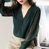 Long-sleeved Shirt, Women's Spring and Fall New French V-neck Design Sense of The Top, Temperament Loose Chiffon Shirt Female