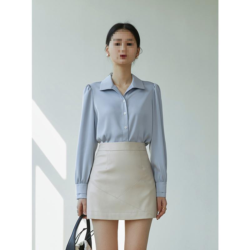 Petite High-Grade Satin Chiffon Short-Sleeve White Shirt for Women - Early Autumn Commuting Interview Top
