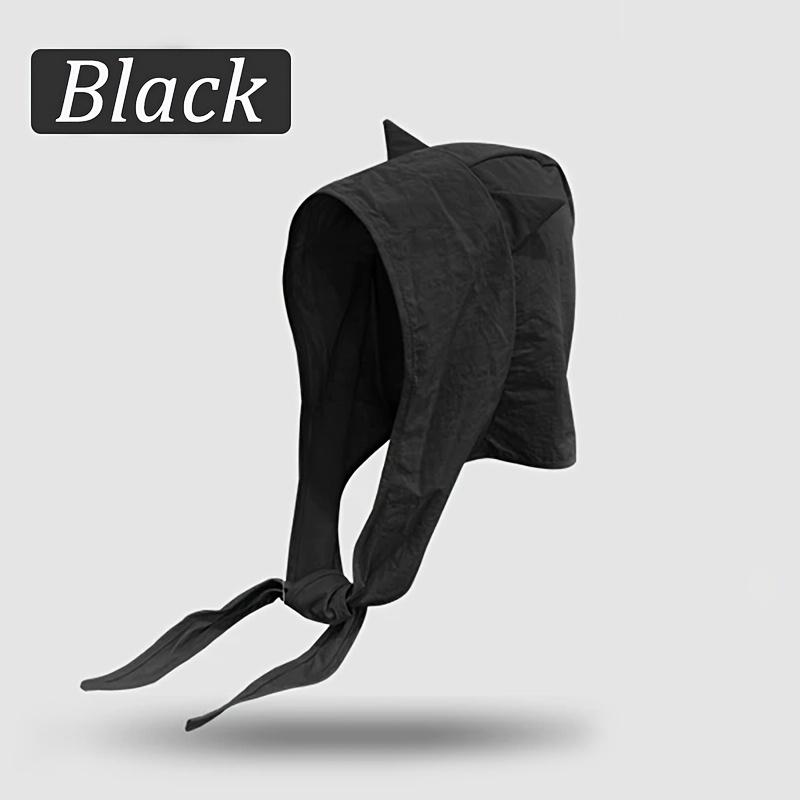 Cat Ears Sun Hat Quick-Dry Sunshade Hat, Summer Running Cap, Earflap Headscarf, Thin Multifunctional Polyester Hood with Tie чёрный