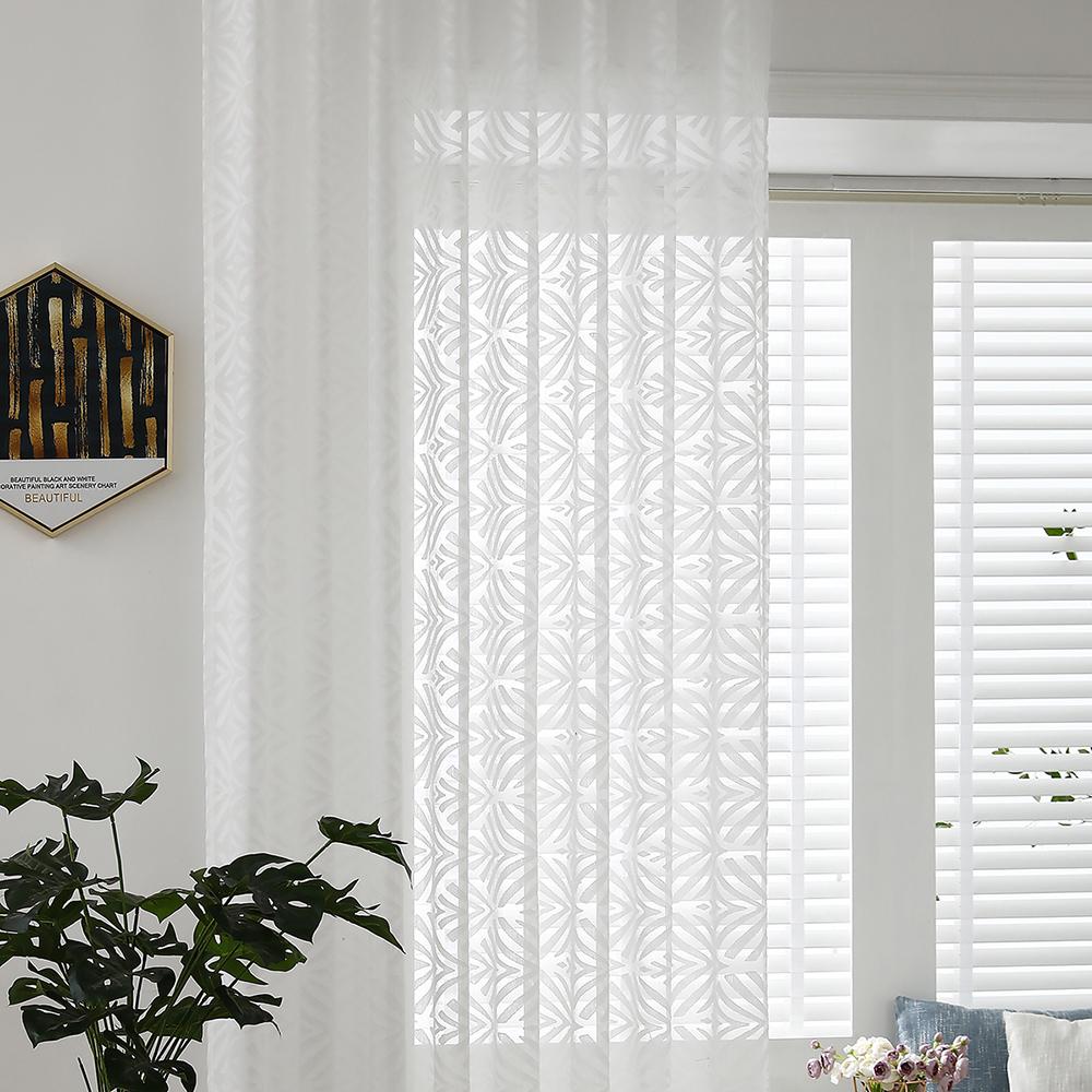 White Sheer Voile Window Curtain with Ring Top for Kitchen, Bedroom and Living Room (2 Panel,55''