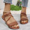 Women's Sandals Summer Korean Version Net Red Wear Fashion Versatile Woven Flat Fairy Roman Sandals