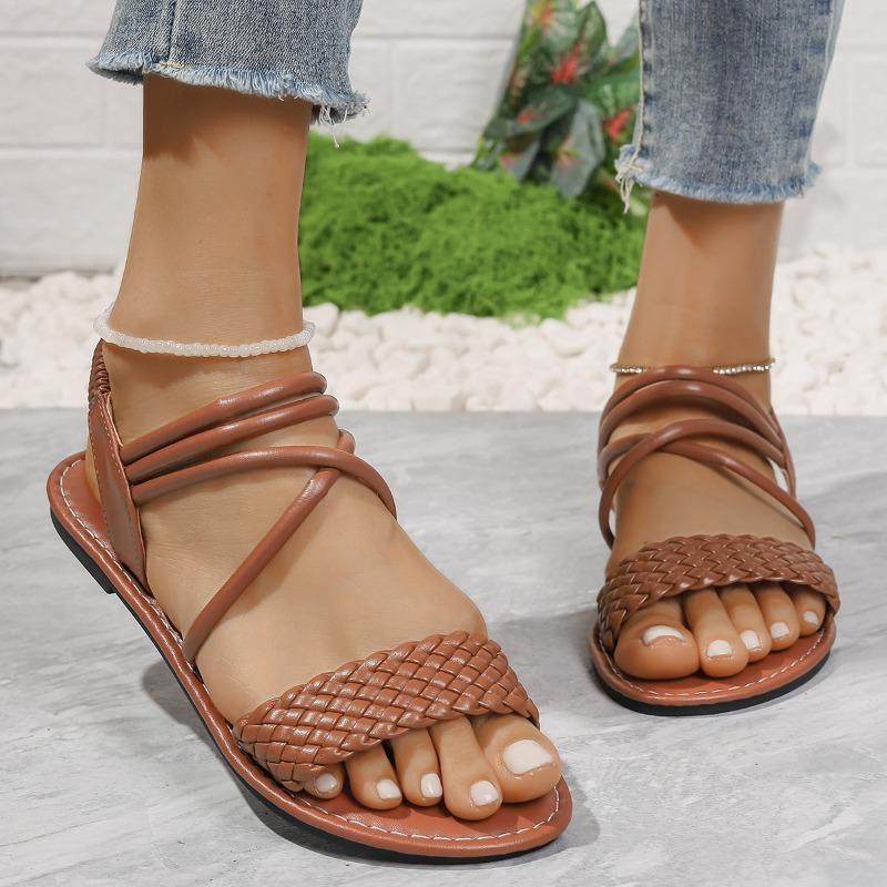 Women's Sandals Summer Korean Version Net Red Wear Fashion Versatile Woven Flat Fairy Roman Sandals