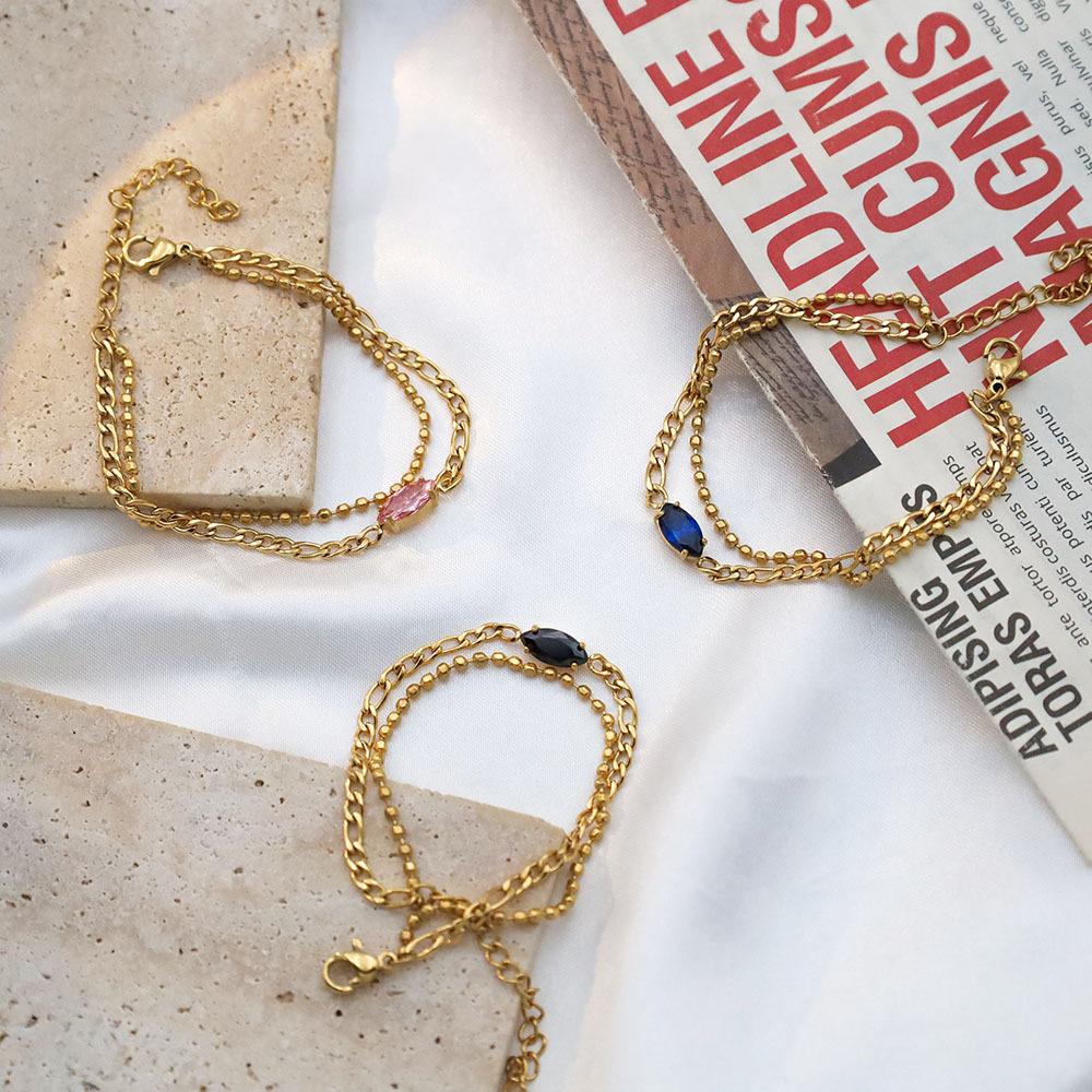 Stylish And Simple Double-Layer Chain, Rhombus Zircon Bracelet, Girls' Exquisite And High-End 18K Titanium Steel Jewelry.