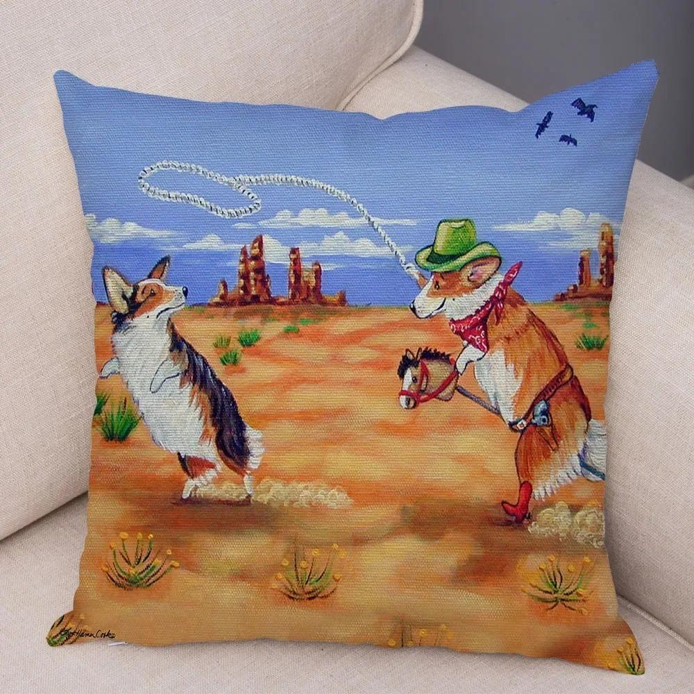 Cute Pet Dog Welsh Corgi Animal Print Cushion Cover Sofa Home Car Pillow