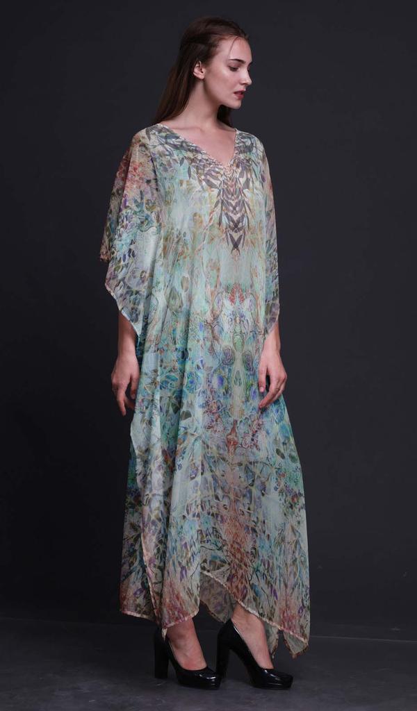 Phagun Floral & Skull Ladies Kaftan Holiday Loungewear Maxi Dress Beach