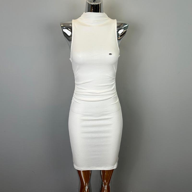 Korean High-End Women s Sexy Sleeveless High-Neck Bodycon Dress One Size