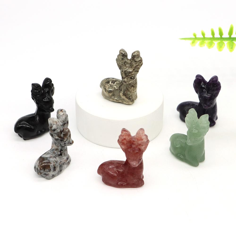 Deer Statue Natural Stone Carved Crystal Reiki Healing Animal Figurines Gemstone Crafts Home Gem Decoration Gifts  1.2"