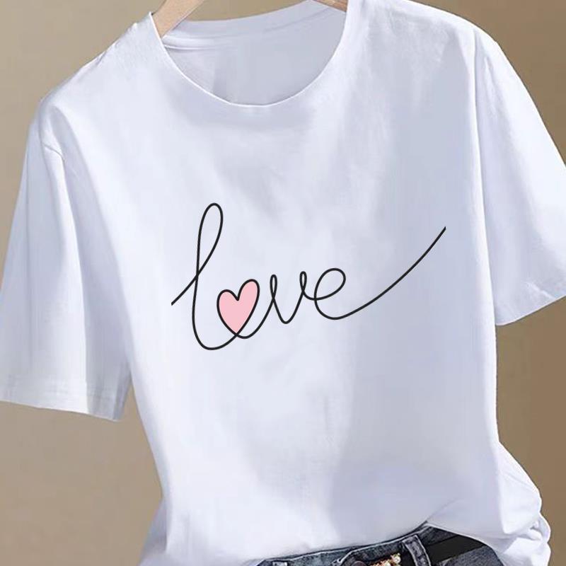 (Asiatische Größe) Liebesbrief-Trend Kleidung T-Shirt Damen Mode Tee Top Frau Weiblich Kurzarm Grafische Druck-T-Shirts