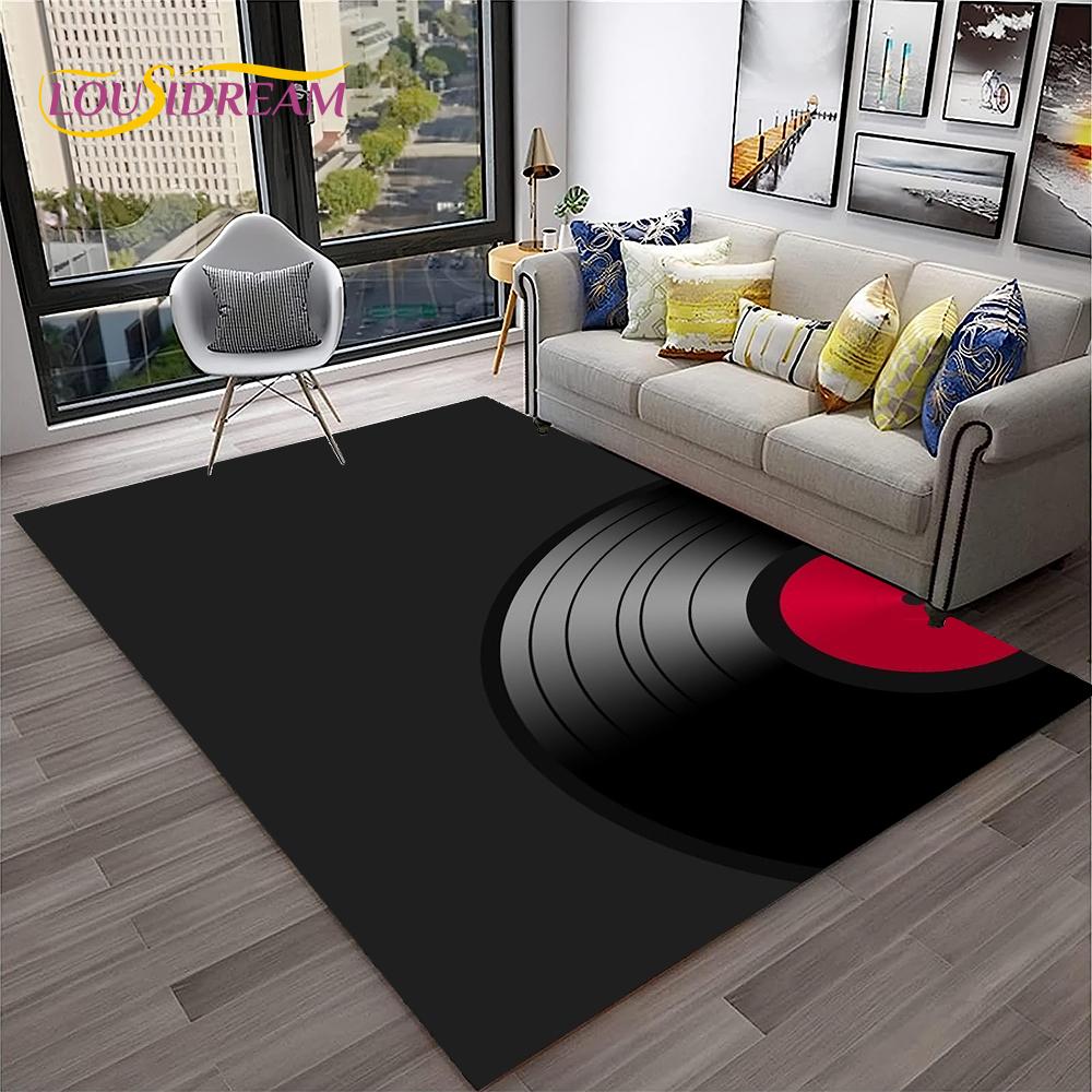 Muzyka Sztuka 3D Płyta Winylowa Retro Dywanik Dywan do Domu Salon Sypialnia Sofa Wycieraczka Dekor, Dywanik do Zabawy dla Dzieci Antypoślizgowa Mata Podłogowa