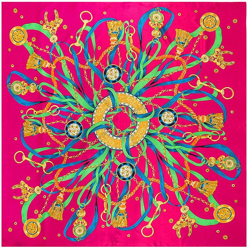 130*130cm  Twill Silk Scarf Women Luxury Chain Print Beach Shawl Square Bandana Kerchief Femme Fourlard Echarpes Stoles