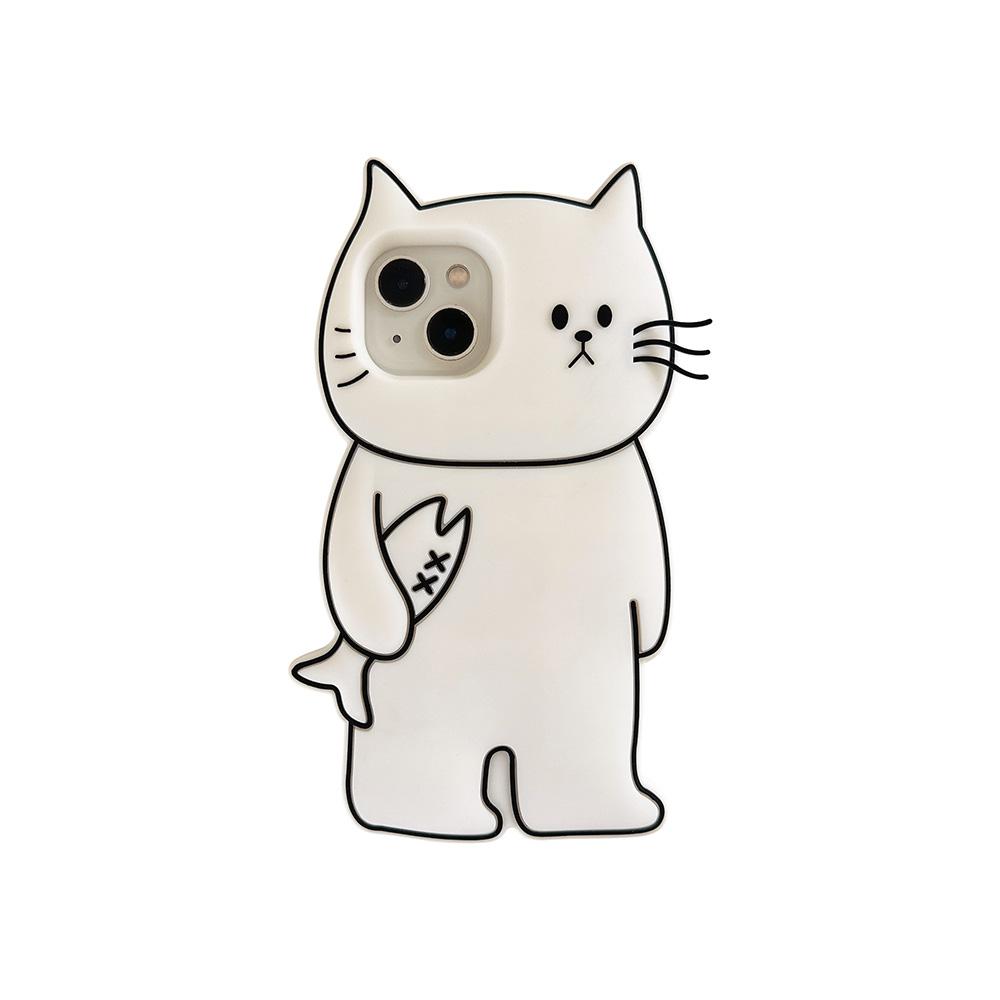 

Japan Ins 3D Cartoon Bearded Cat Soft Silicone Case Shock Proof Cover for iPhone 17 16 15 14 13 12 Pro Max For iPhone 17 білий