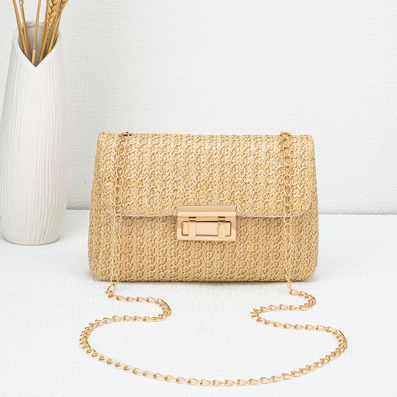 

2024 Trendy Korean Style Straw Woven Double Lock Crossbody Bag 21*5*14 cm