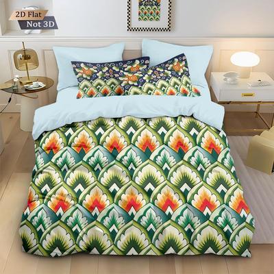 Ceramic Tile Pattern Duvet Cover Set - Digital Print, 3-Piece Bedding