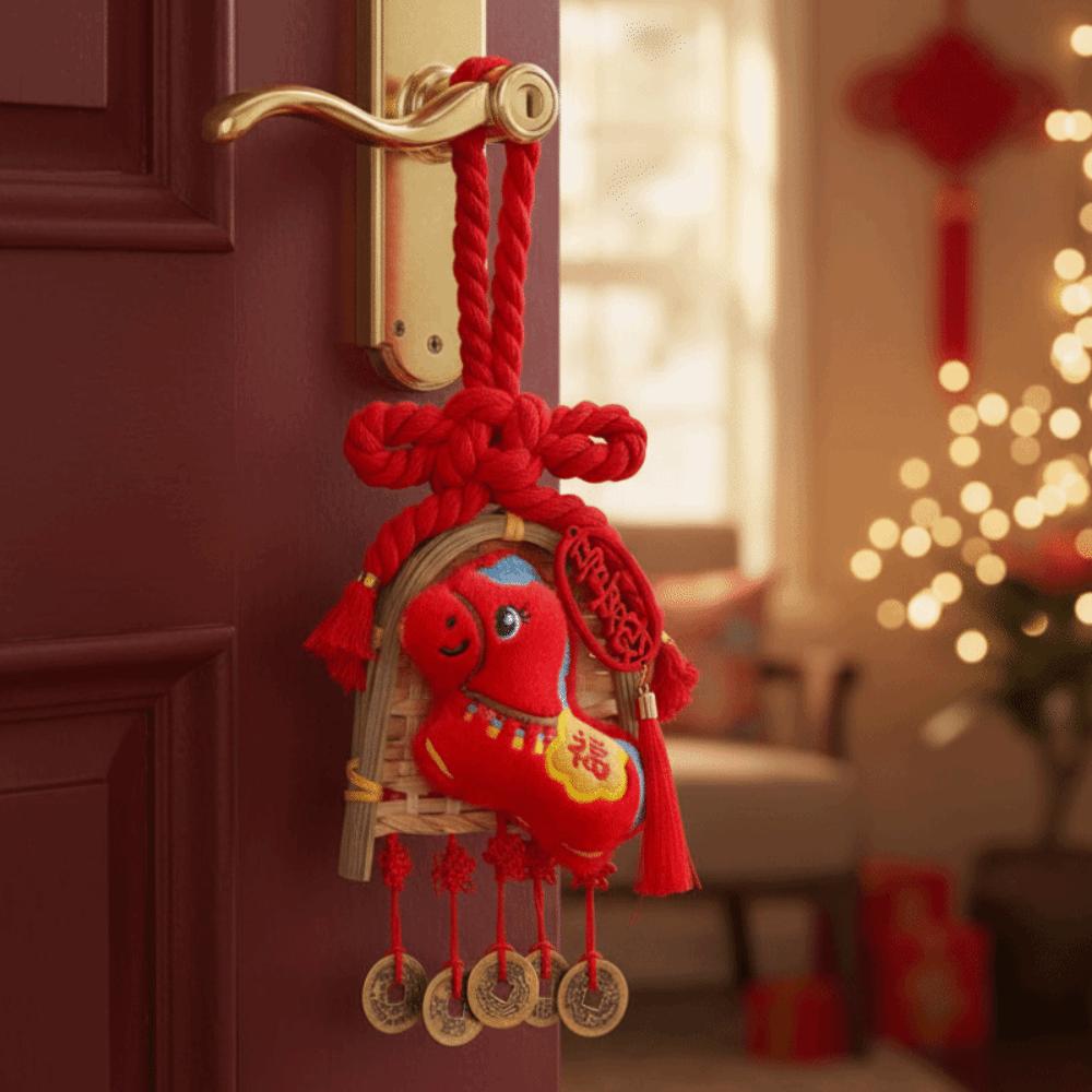 Exquisite Broom Dustpan Pendant Chinese Knot Bamboo Mini Broom Hanging Ornaments Multi Purpose Portable