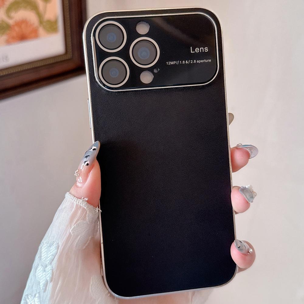 Official Color Plain Leather Case For iPhone 17 Air 16 15 14 Pro Max Plus 13 12 11 Crystal Camera Glass Protective Funda Cover