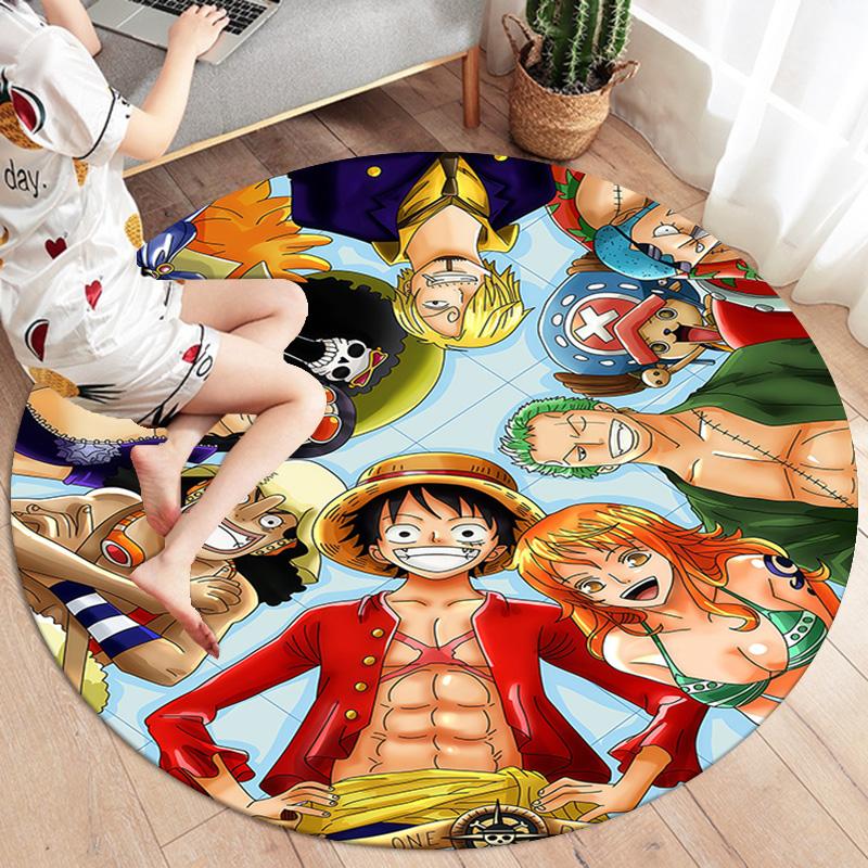 Anime One Piece Round Area Rug Carpet Rug For Living Room Bedroom Sofa Playroom Decor Nonslip Floor Mat