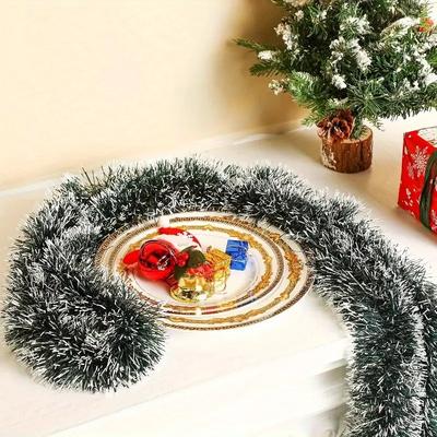 2M Christmas Garland Tinsel Decoration Green White Edge Snowflake Hanging Ornament Party Mall Kindergarten Home Festival Decor
