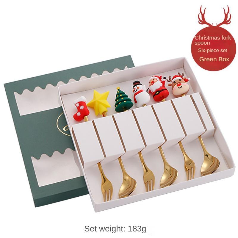 Christmas Cutlery Gift Set Stainless Steel Spoon Home Gift Spoon Set Gift Box Santa Claus Reindeer Coffee Spoon Dessert Spoon