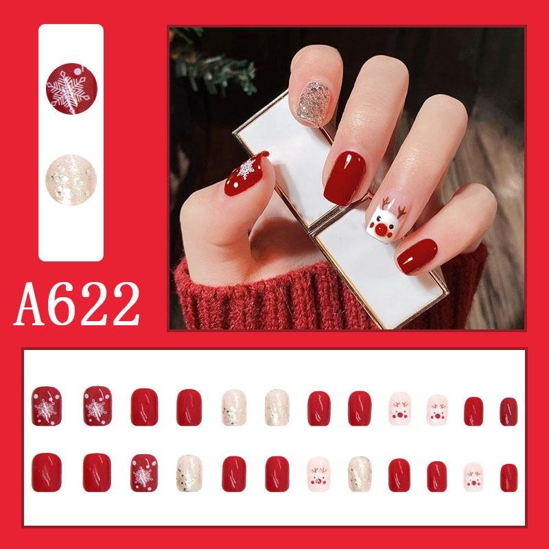 Winter Sweet Cartoon Christmas Wearing Nails Snowflake Santa Claus Nail Art Fake Nail Patch Christmas Collection